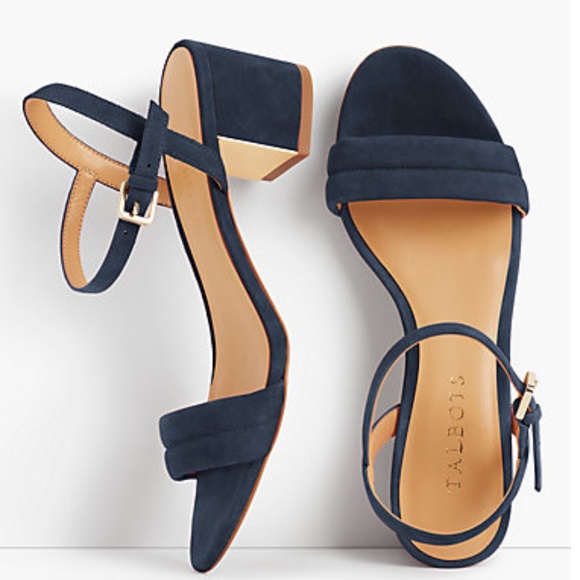 Talbots Shoes - Talbots Mimi Navy Blue Suede Block-Heel Sandals